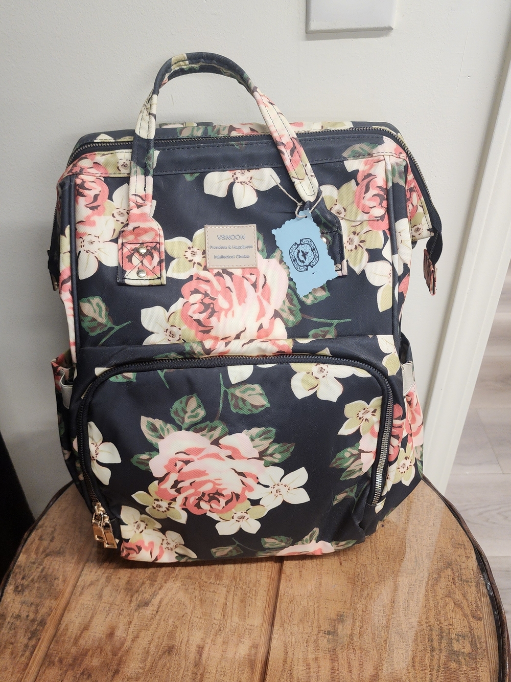 VSNoon Floral Black & Pink Computer Backpack Tote